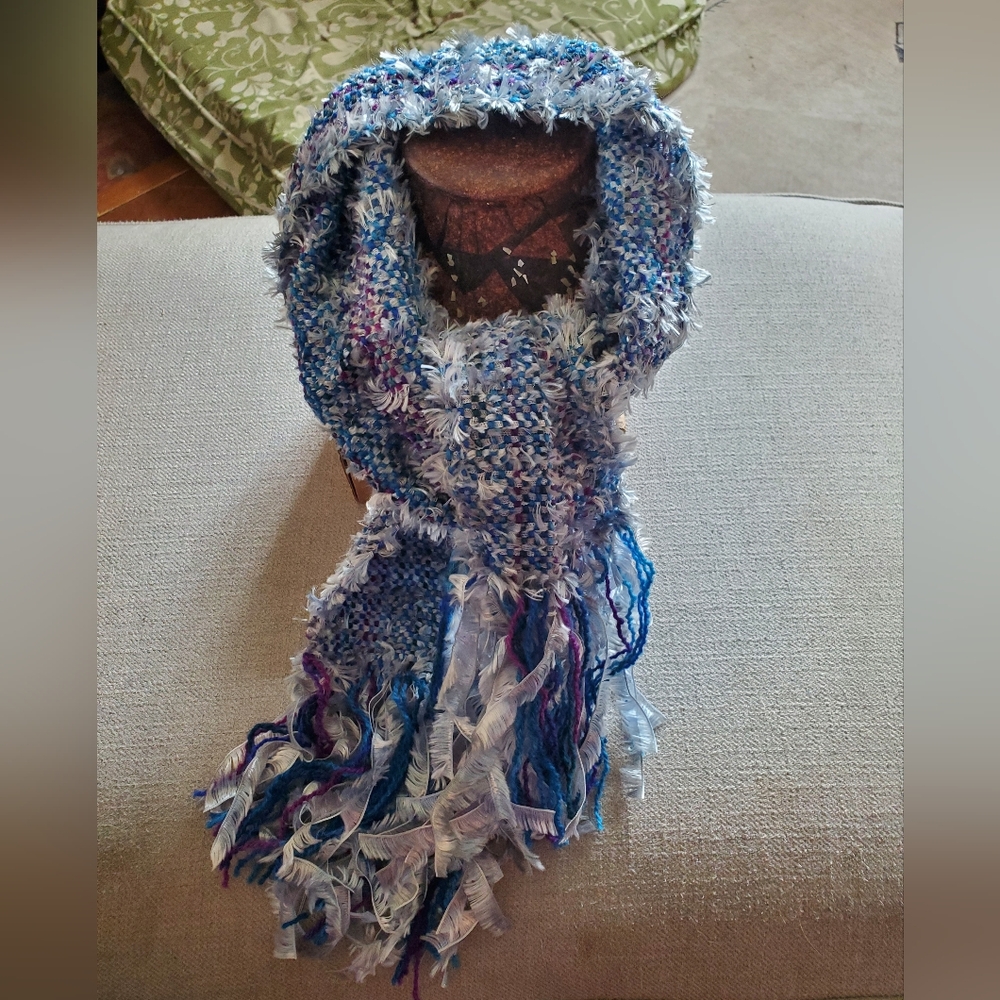 Hand Woven Scarf - Fethery Blue Purple